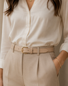 Slim leather belt with gold buckle
