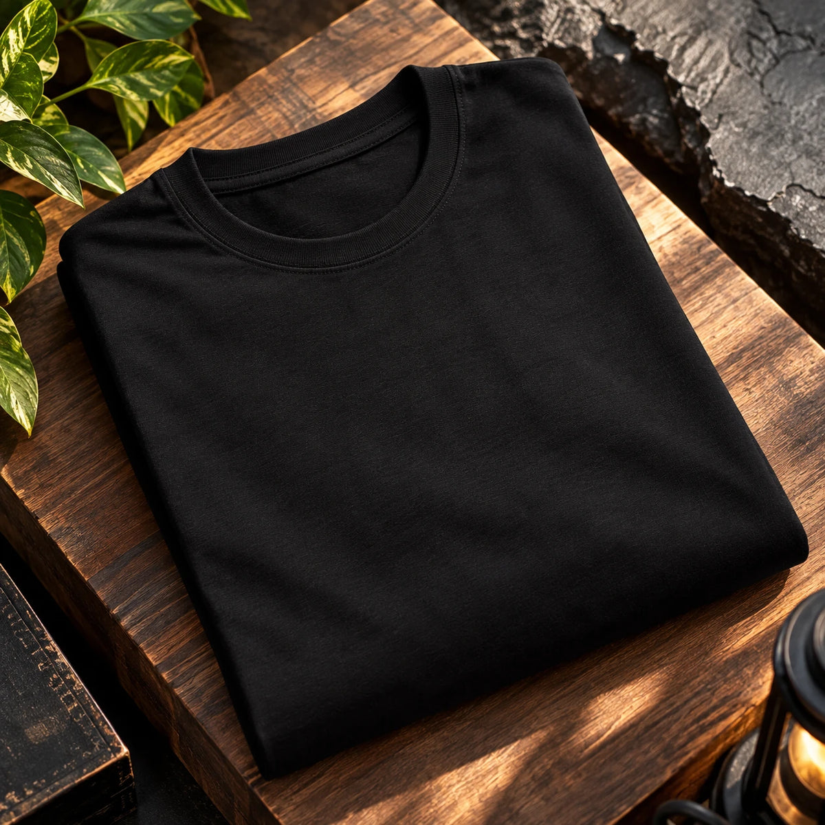 Men's Black Regular Round Neck T-shirt - Premium Cotton