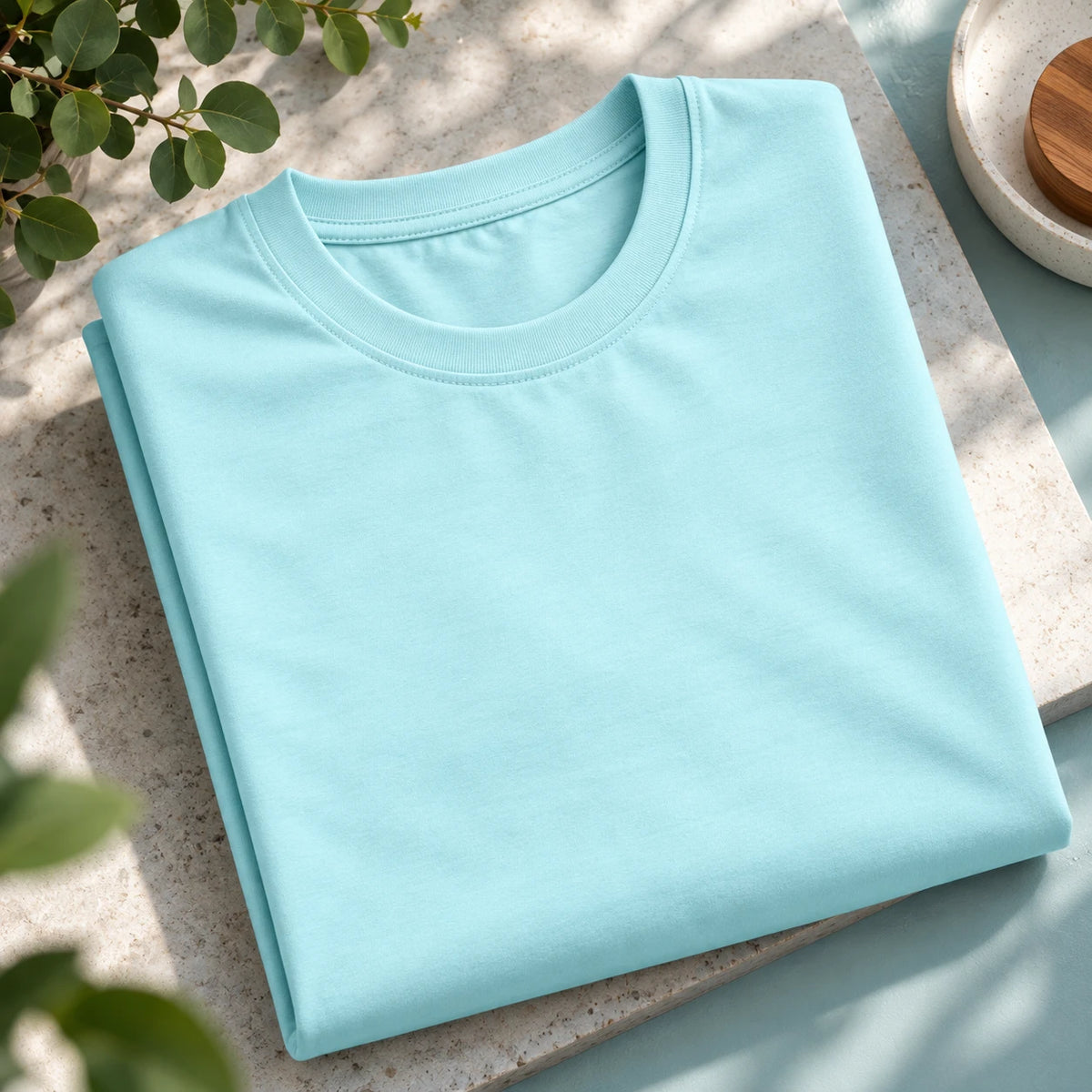 Men's Mint Blue Regular Round Neck T-shirt - Premium Cotton