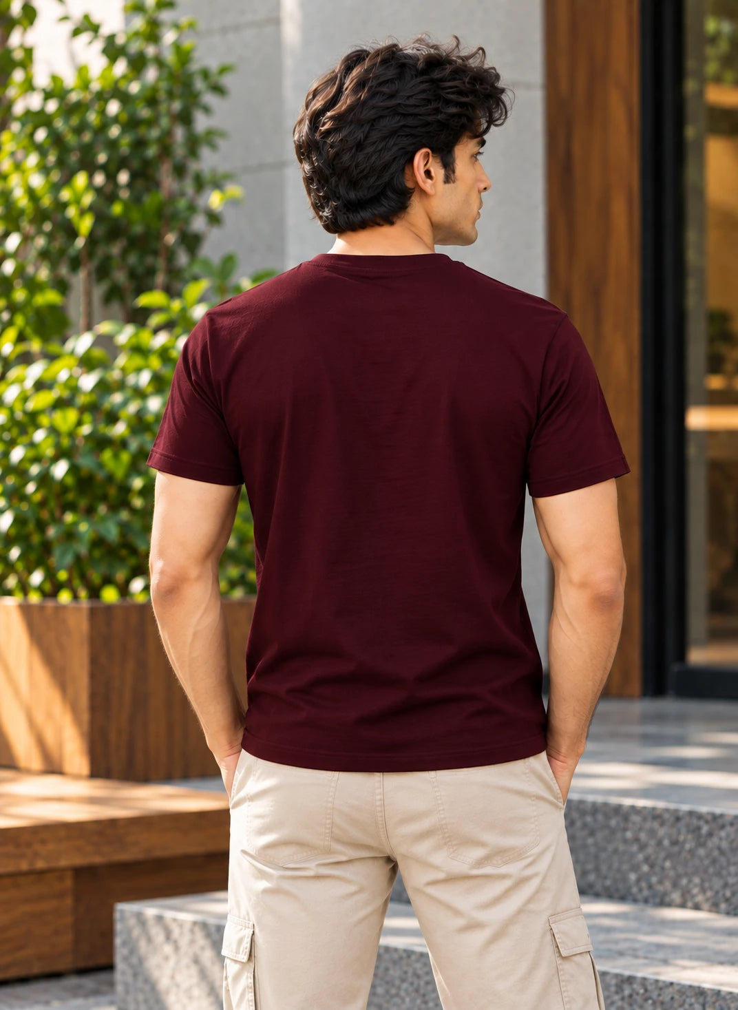 Men's Maroon Regular Round Neck T-shirt - Premium Cotton