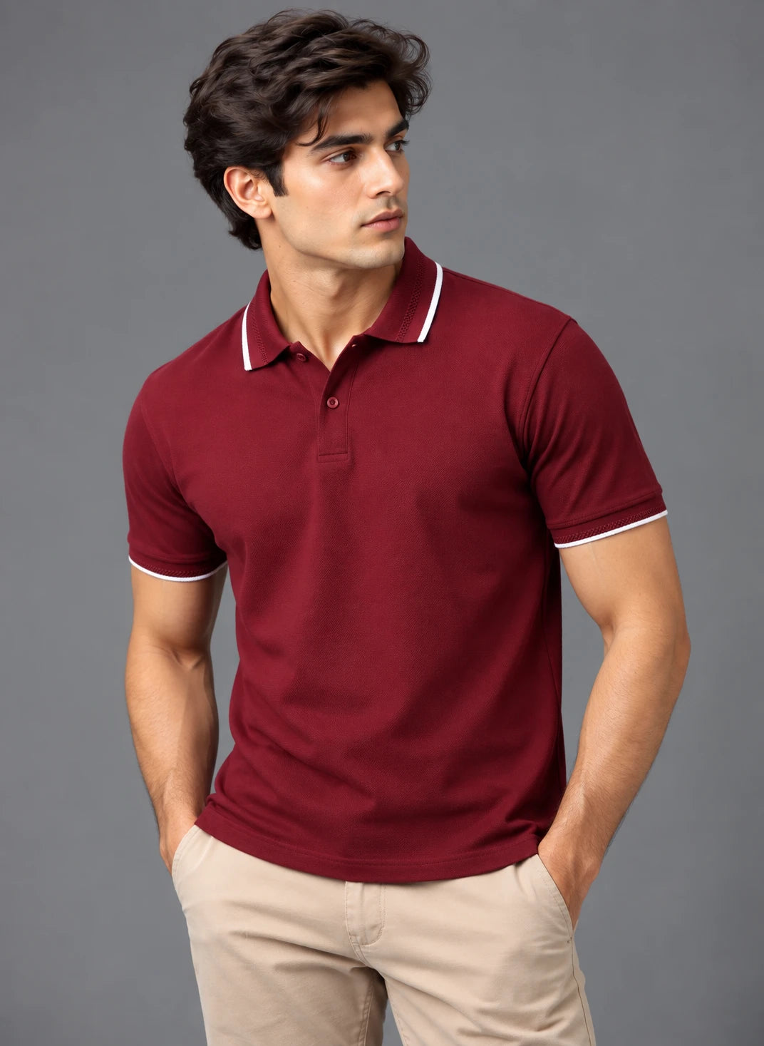Men's French Wine Regular Polo T-shirt - Premium Cotton