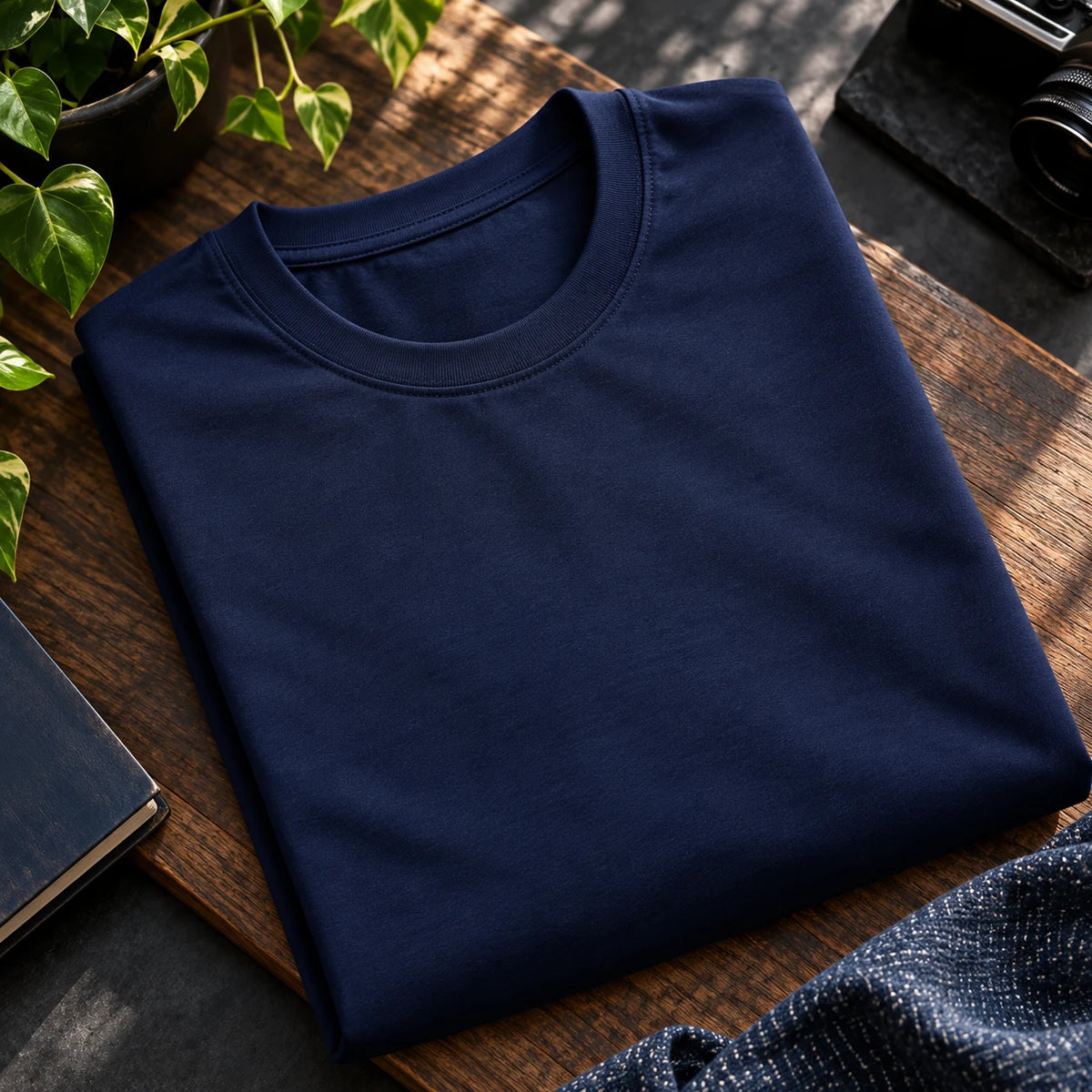 Men's Navy Blue Regular Round Neck T-shirt - Premium Cotton