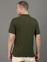 Men's Olive Green Regular Polo T-shirt - Premium Cotton