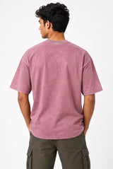 Men’s Dusty Rose Colour Acid Wash with print Oversized T-Shirt – Premium Cotton