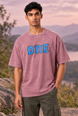 Men’s Dusty Rose Colour Acid Wash with print Oversized T-Shirt – Premium Cotton