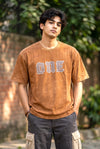 Men’s Light Brown Acid wash with print Oversized T-Shirt – Premium Cotton