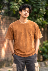 Men’s Light Brown Acid wash Oversized T-Shirt – Premium French Terry