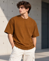 Men’s Light Brown Plain Oversized T-Shirt – Premium Cotton
