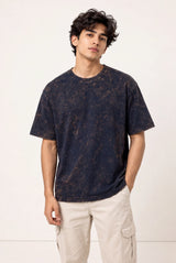 Men’s Navy Blue Acid wash Oversized T-Shirt – Premium French Terry