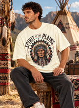 Men's Off-white Red Indians printed Oversized T-shirt - Premium Cotton