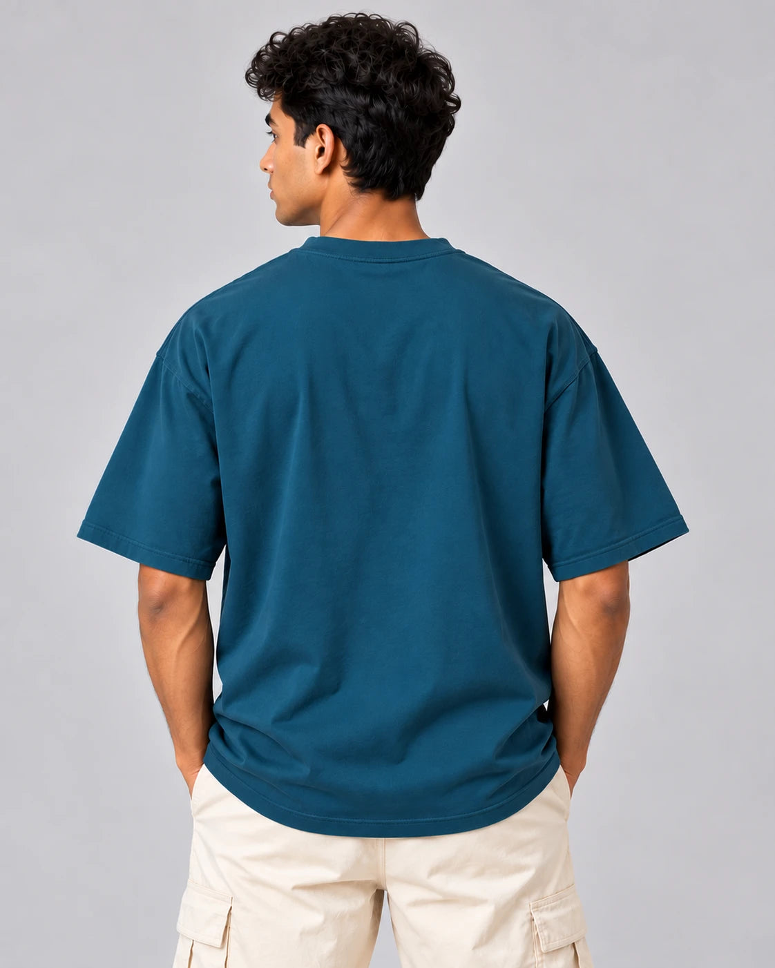 Men’s Petrol Blue Plain Oversized T-Shirt –Premium French Terry