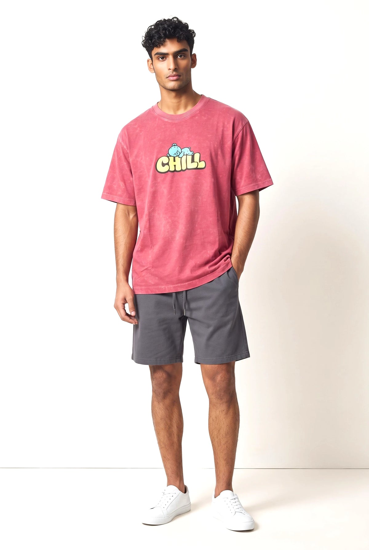 Men’s Plum Colour Acid wash with print Oversized T-Shirt – Premium Cotton