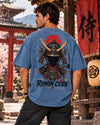 Men's Steel Blue Samurai printed Oversized Tshirt - Premium Cotton
