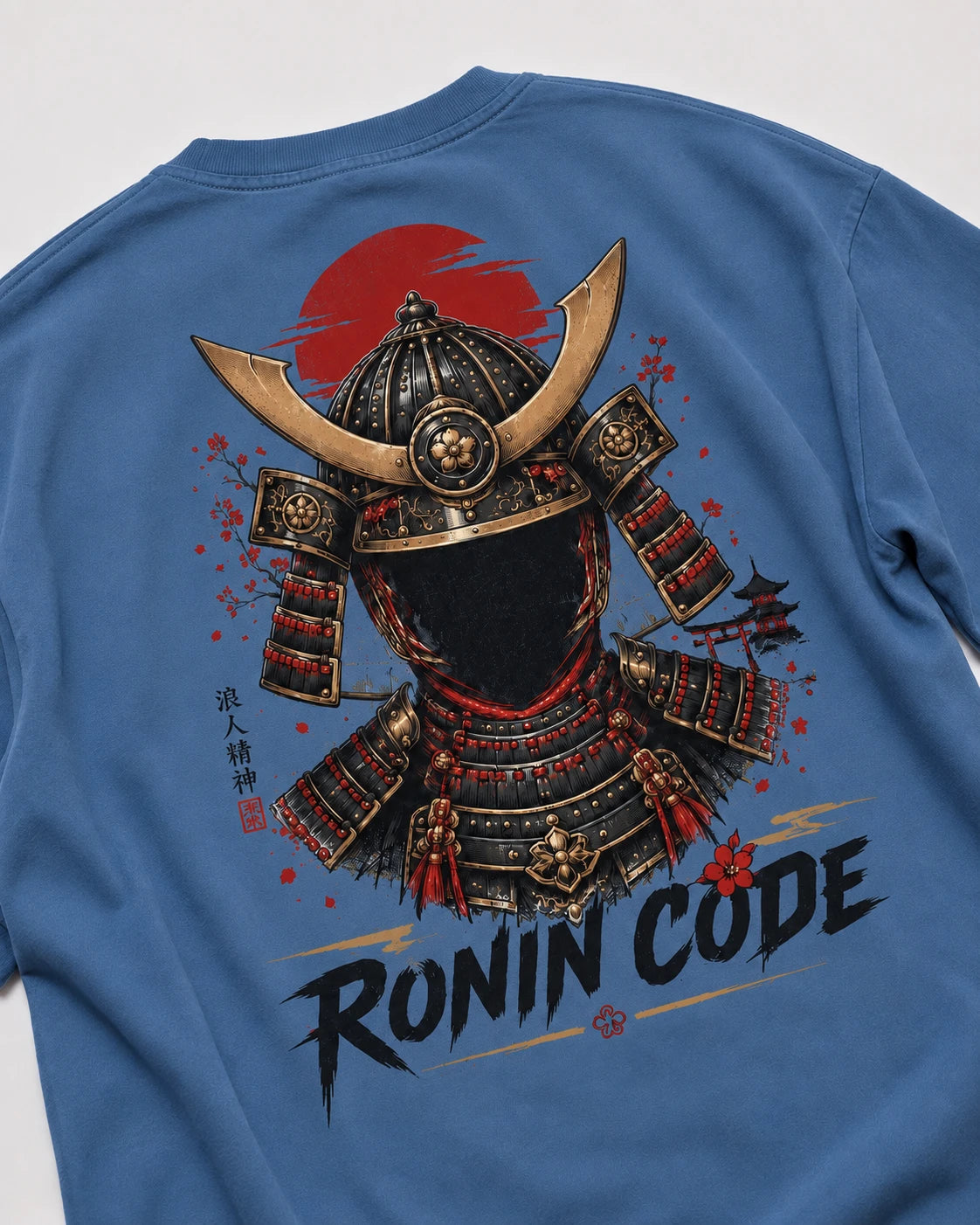 Men's Steel Blue Samurai printed Oversized Tshirt - Premium Cotton