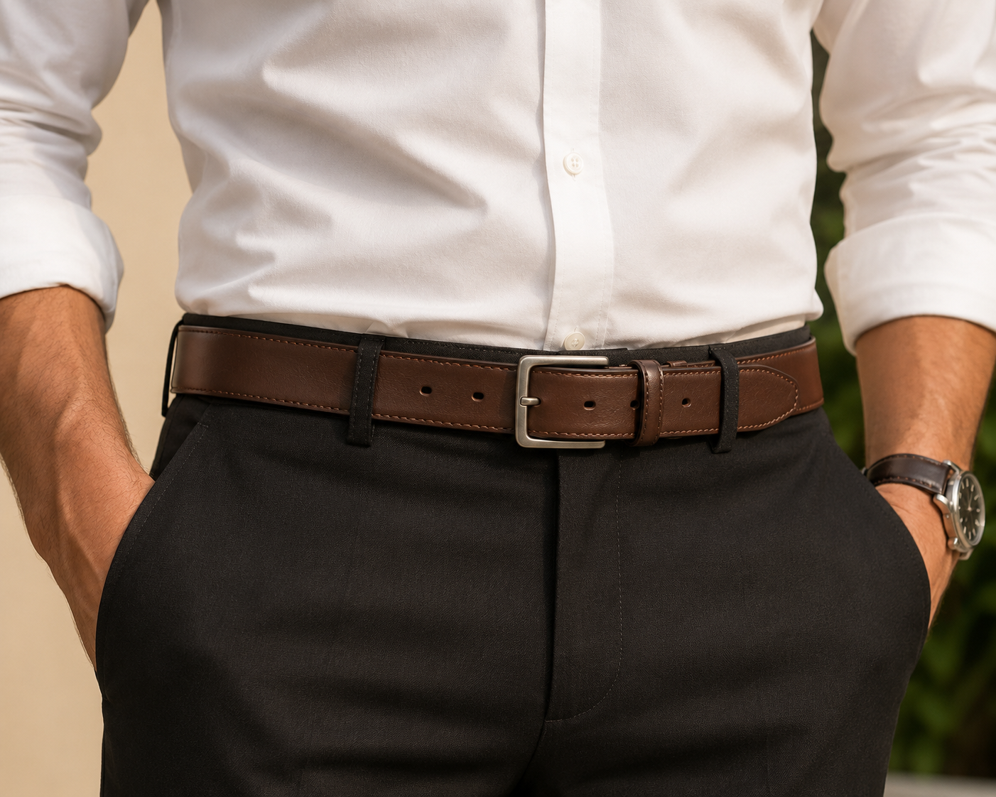 Leather belt on neutral backdrop