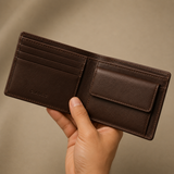 Brown leather bifold wallet