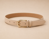Slim leather belt with gold buckle