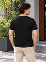 Men's Black Regular Round Neck T-shirt - Premium Cotton