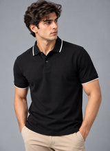 Men's Black Regular Polo T-shirt - Premium Cotton