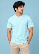Men's Mint Blue Regular Round Neck T-shirt - Premium Cotton
