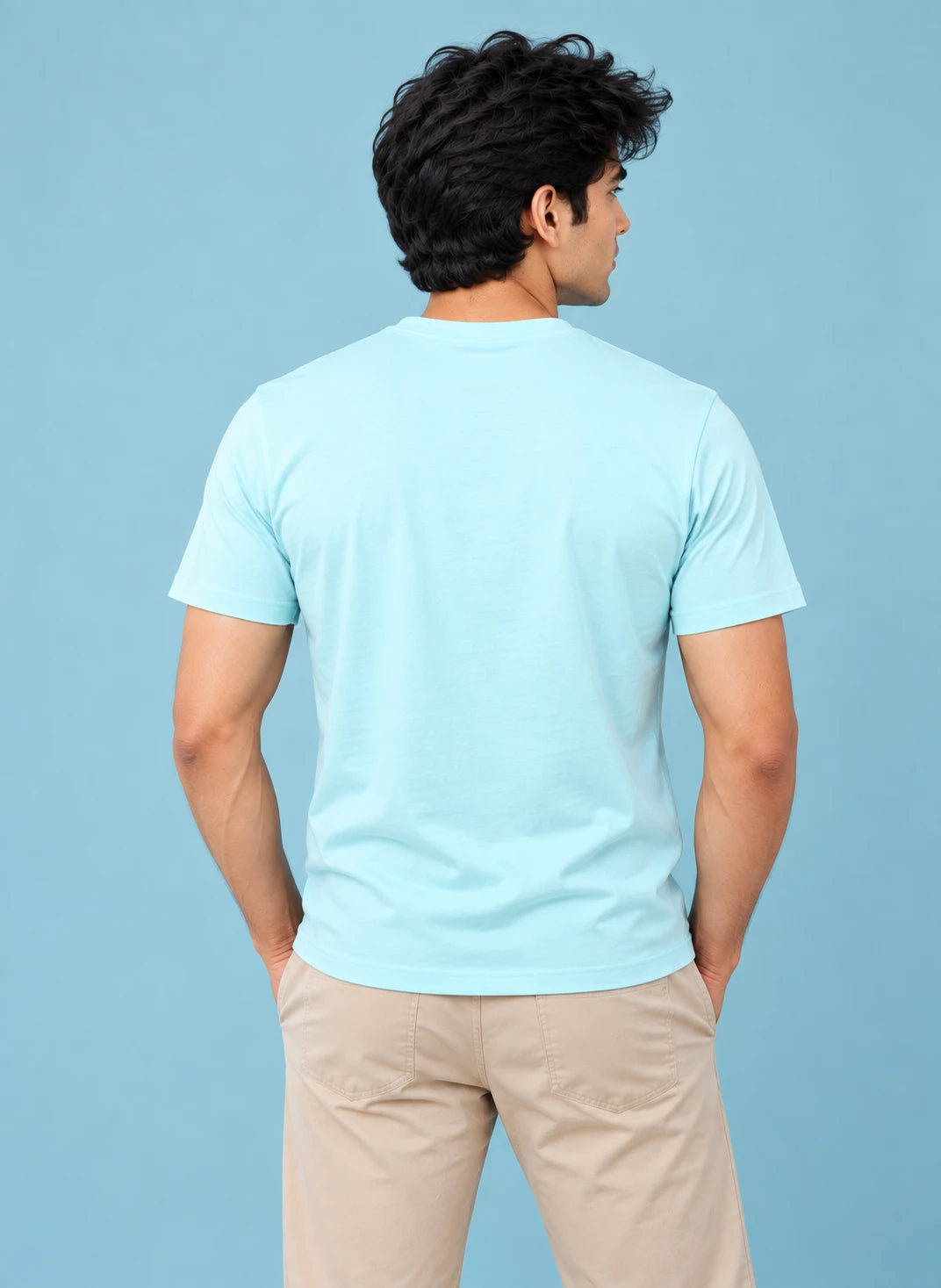 Men's Mint Blue Regular Round Neck T-shirt - Premium Cotton