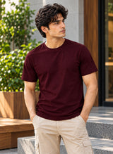 Men's Maroon Regular Round Neck T-shirt - Premium Cotton
