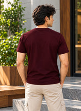 Men's Maroon Regular Round Neck T-shirt - Premium Cotton