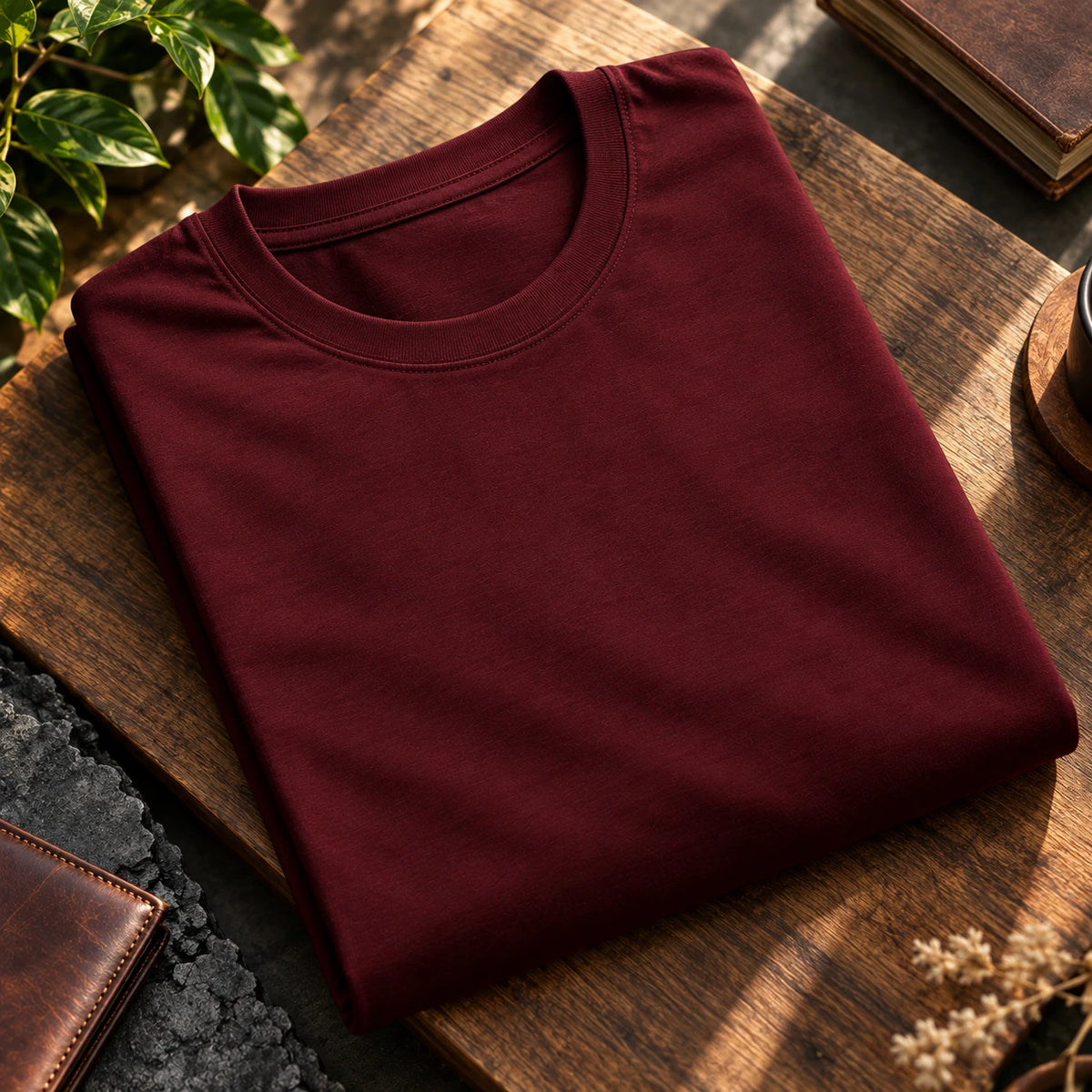 Men's Maroon Regular Round Neck T-shirt - Premium Cotton