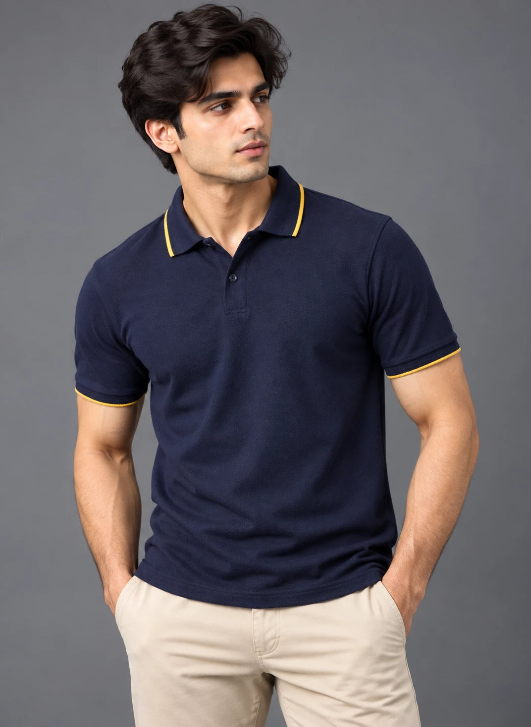 Men's Navy Blue Regular Polo T-shirt - Premium Cotton