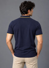 Men's Navy Blue Regular Polo T-shirt - Premium Cotton