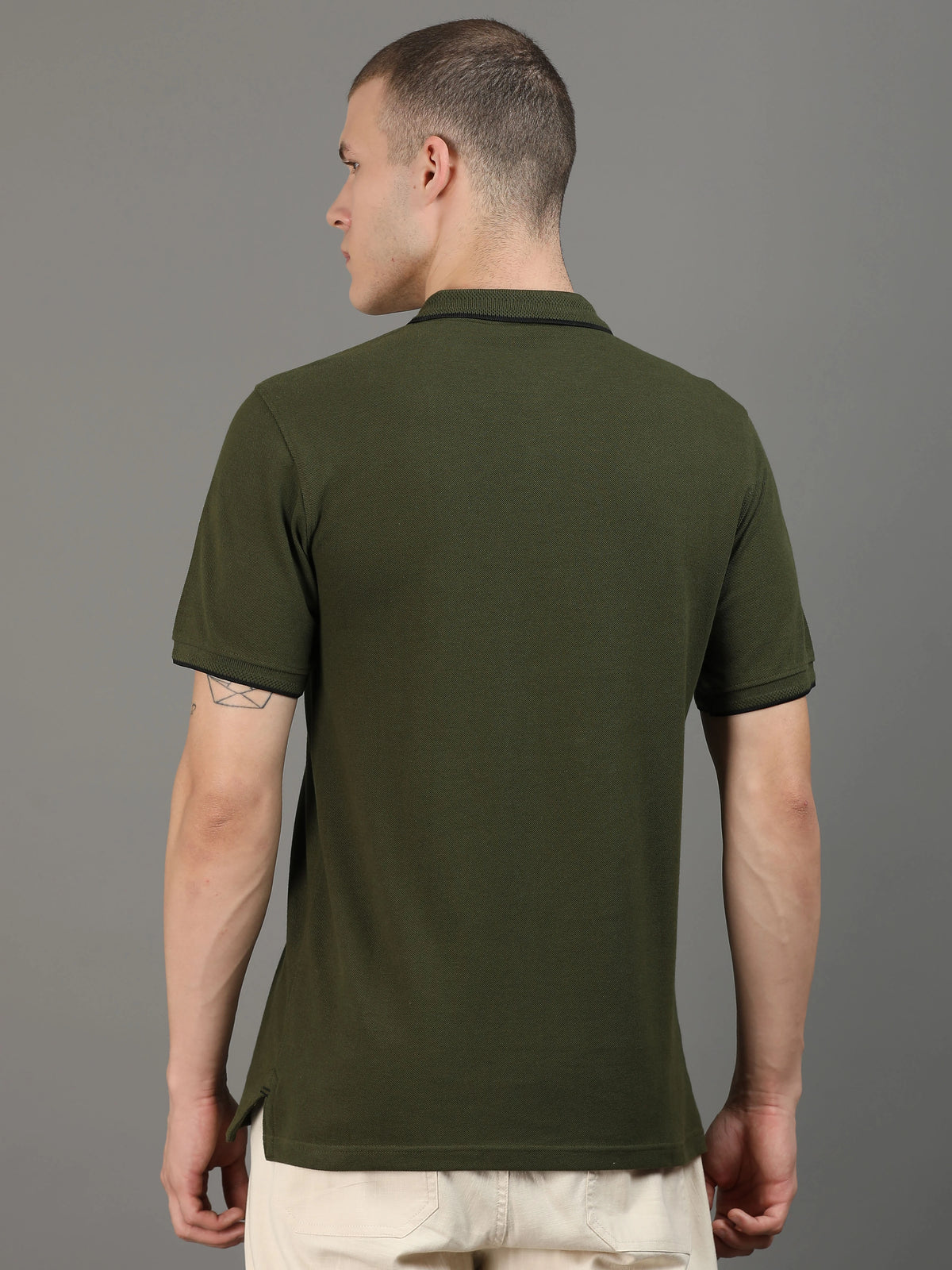Men's Olive Green Regular Polo T-shirt - Premium Cotton