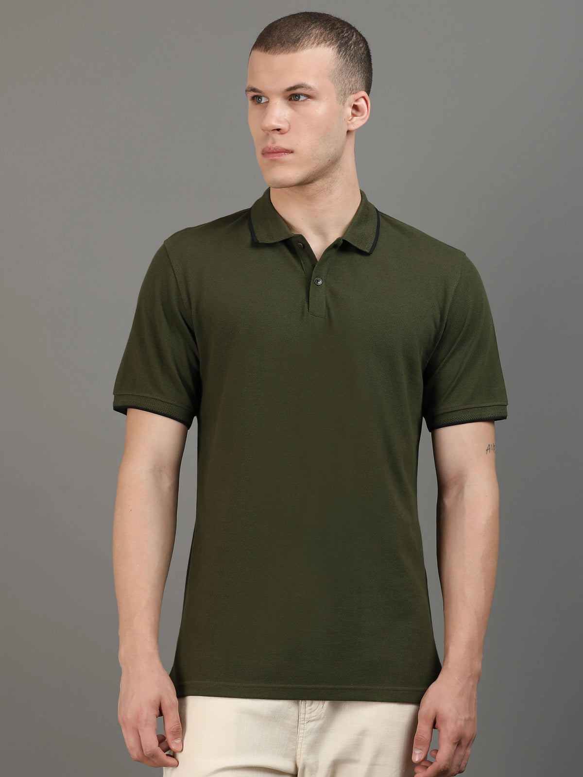 Men's Olive Green Regular Polo T-shirt - Premium Cotton