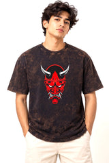 Men’s Black Acid wash with Print Oversized T-Shirt – Premium Cotton
