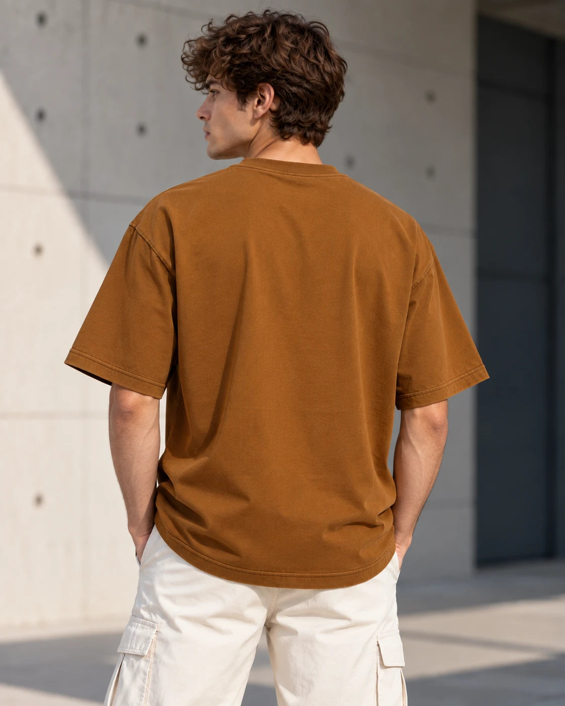 Men’s Light Brown Plain Oversized T-Shirt – Premium Cotton