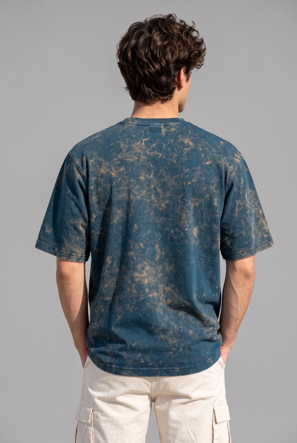 Men’s Petrol Blue Acid Wash Oversized T-Shirt – Premium French Terry