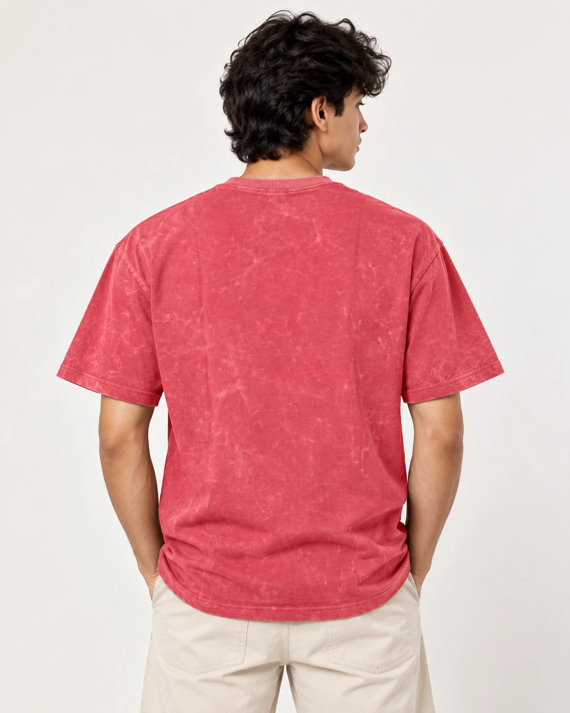 Men’s Plum Colour Acid wash with print Oversized T-Shirt – Premium Cotton
