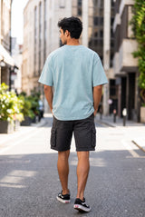 Men’s Surf Blue Acid wash with print Oversized T-Shirt – Premium Cotton