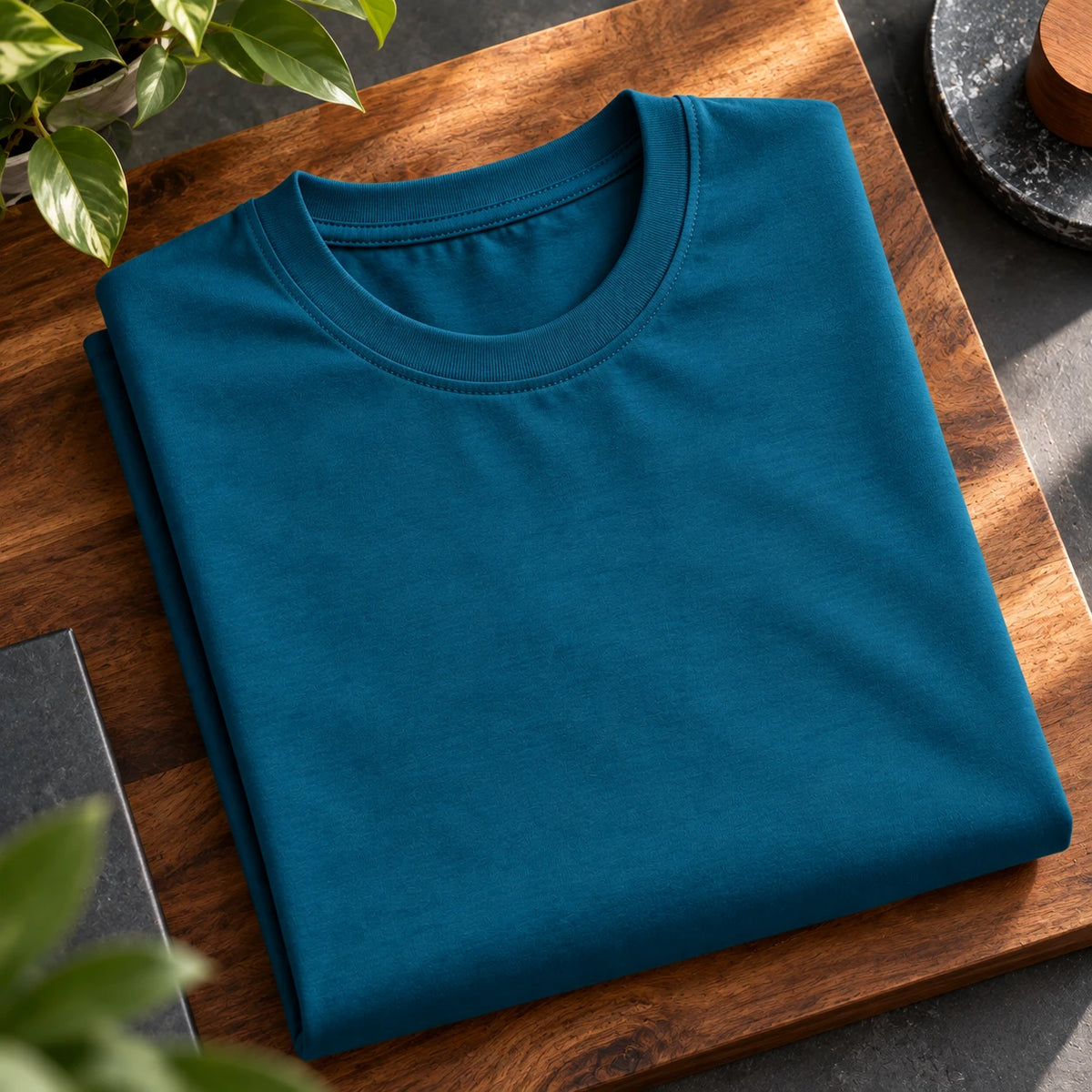 Men's Petrol Blue Regular Round Neck T-shirt - Premium Cotton